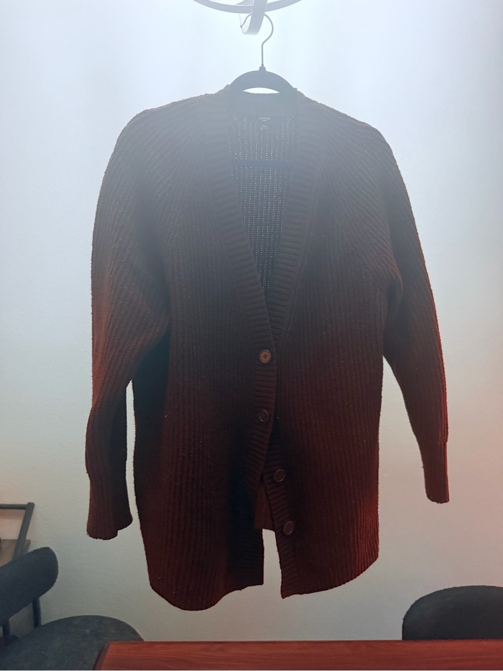 Express Chocolate dark red Ribbed Button-Front Cardigan - Picture 2 of 4